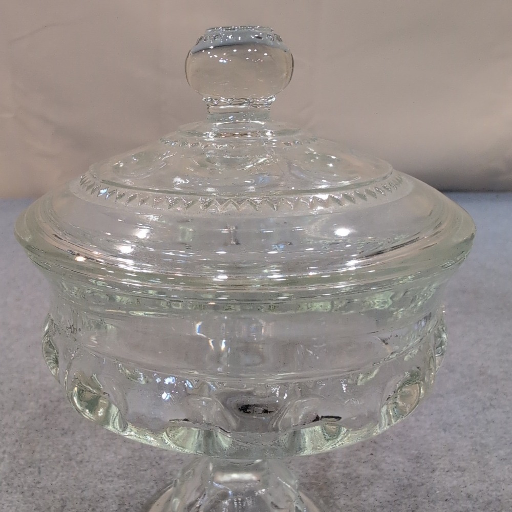 Tiffin Franciscan Kings Crown Clear Pedestal Covered Candy Compote Dish Vintage - Picture 3 of 8